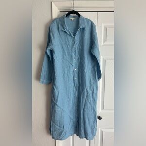 Lemonwood Luxury Blue Linen Midis Shirt Dress Button Front
